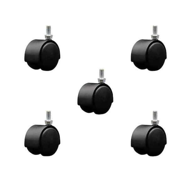 Service Caster 2'' Black Metal Hood Twin Wheel Caster Nylon Wheels 3/8 Thread Stem, 5PK SCC-TS02S50D-NYS-FB-381634-5 - main
